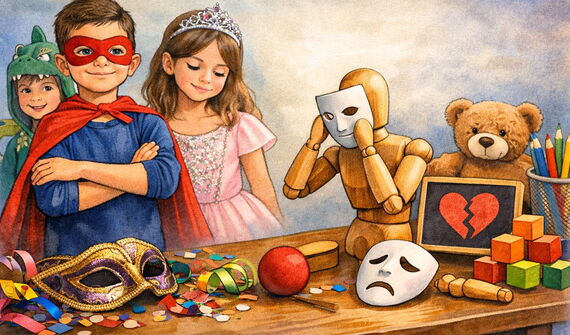 Cartoonbild zeigt verkleidete Kinder