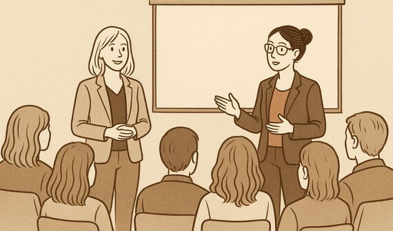 Illustration zwei Frauen halten einen Vortrag