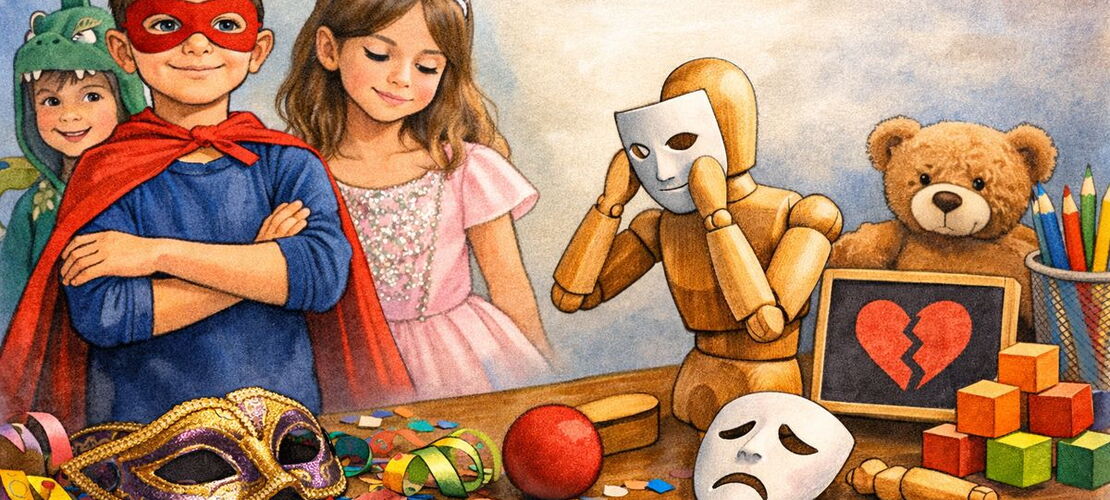 Cartoonbild zeigt verkleidete Kinder