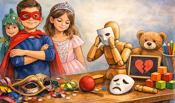Cartoonbild zeigt verkleidete Kinder